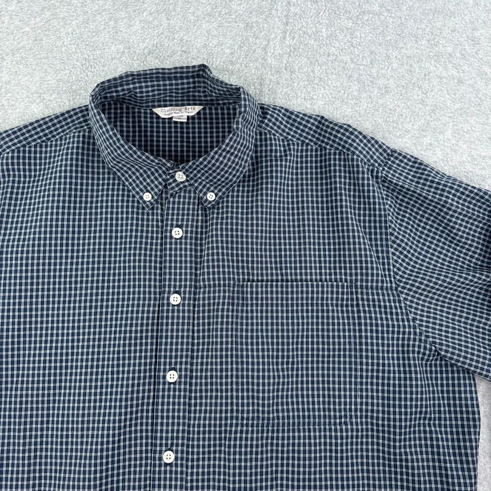 Clothing Arts Shirt Mens XL Blue Plaid Pick Pocket Proof P Cubed Travel Commute